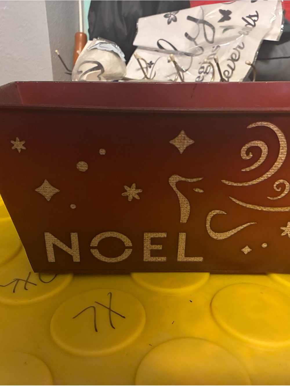 Red Noel Decorative Box with Gold Accents